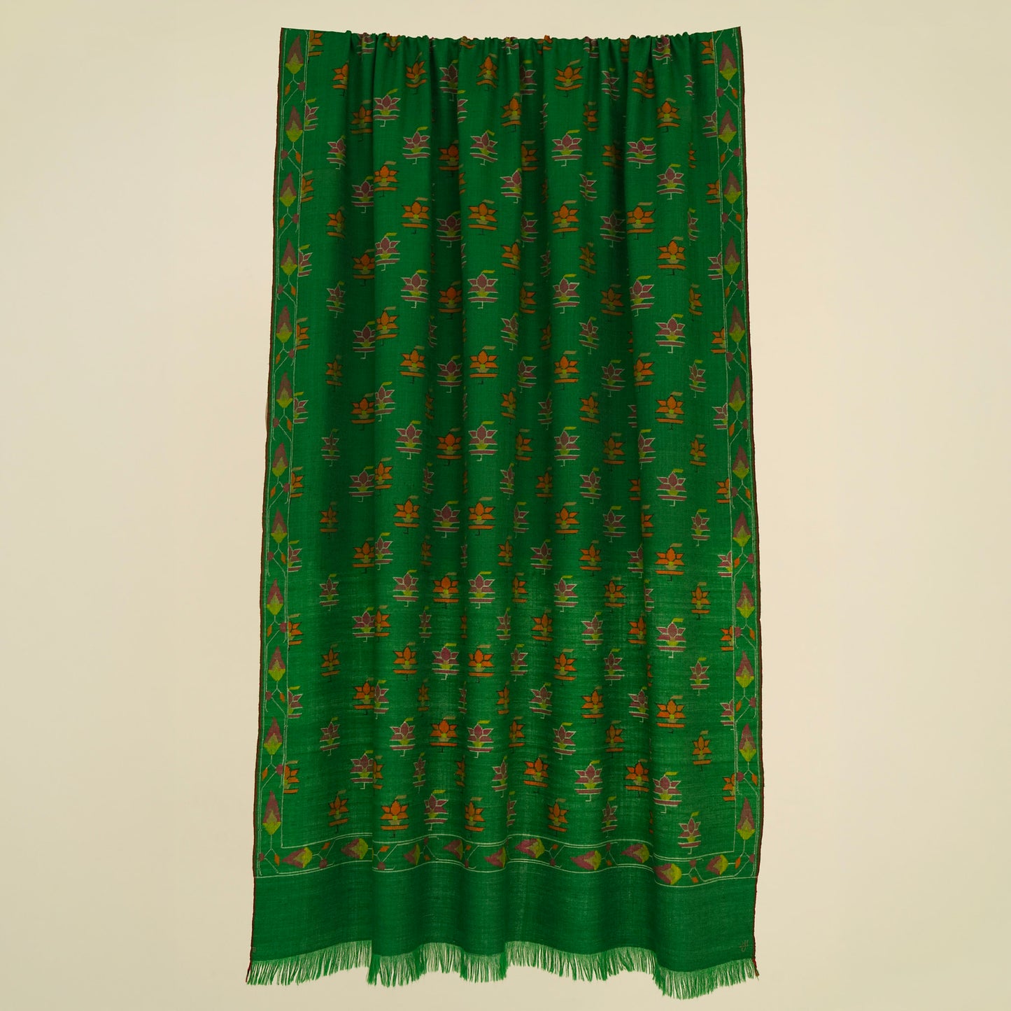 India, Kashmir Loom, Kani Hafiz Butidar Antique Emerald Shawl