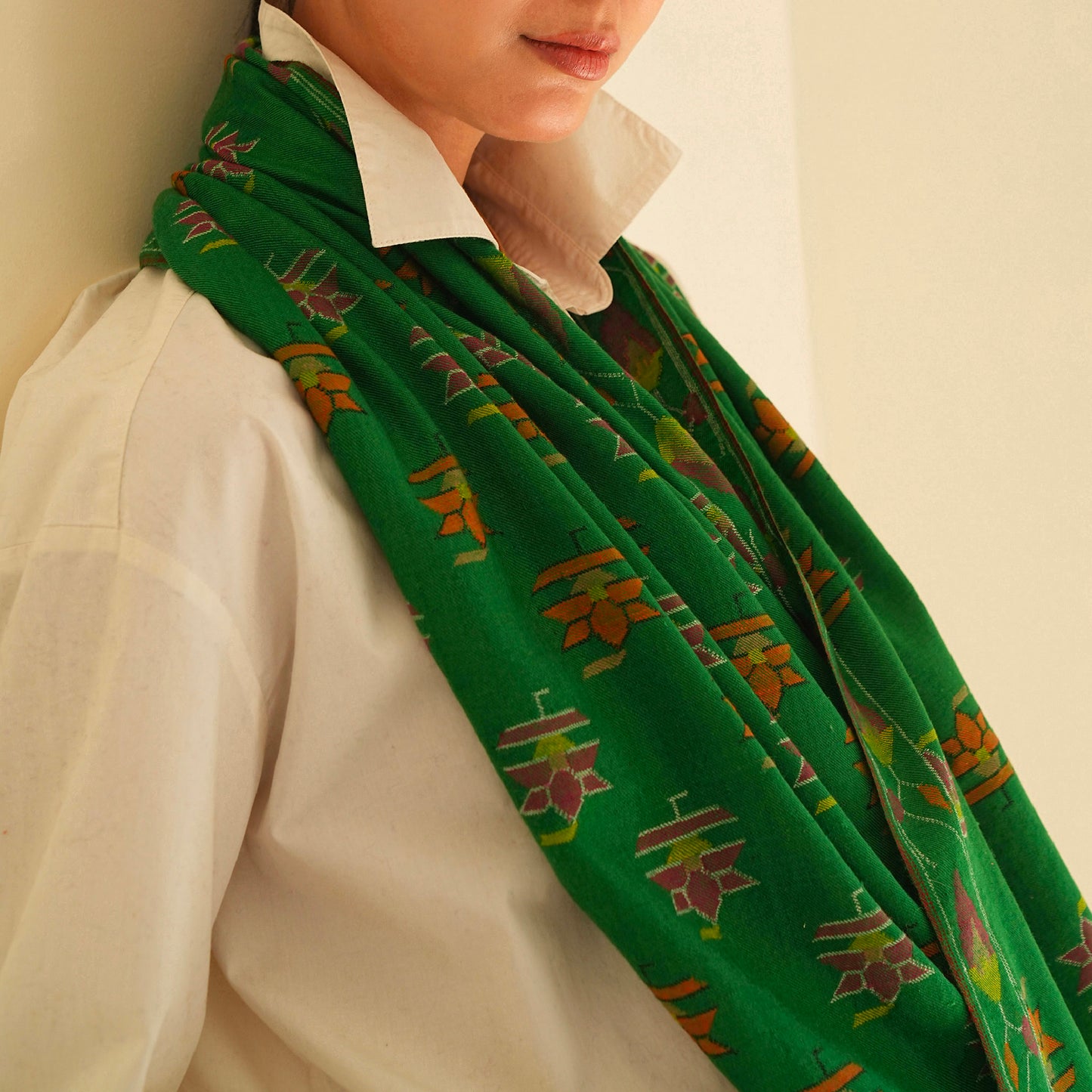 India, Kashmir Loom, Kani Hafiz Butidar Antique Emerald Shawl