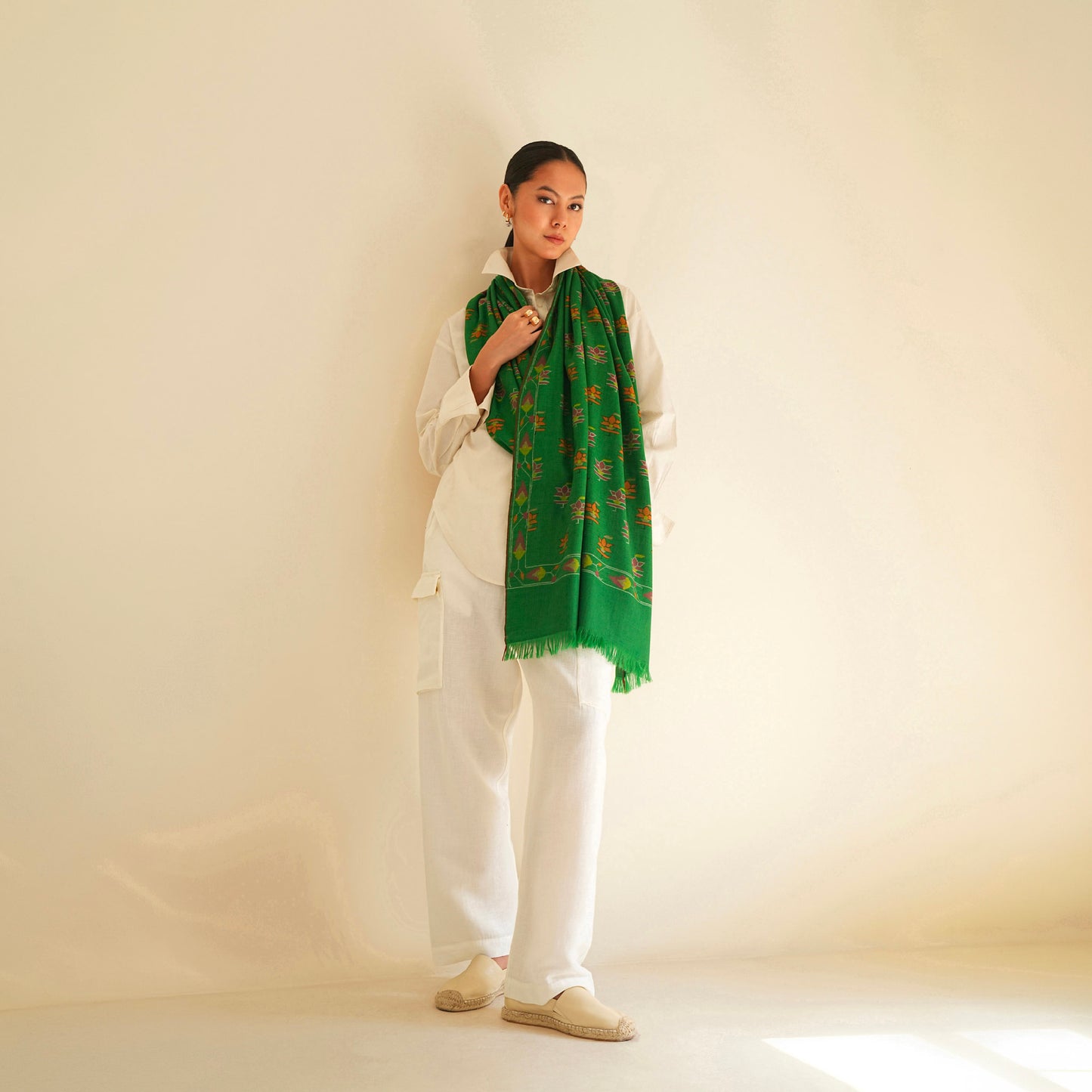 India, Kashmir Loom, Kani Hafiz Butidar Antique Emerald Shawl