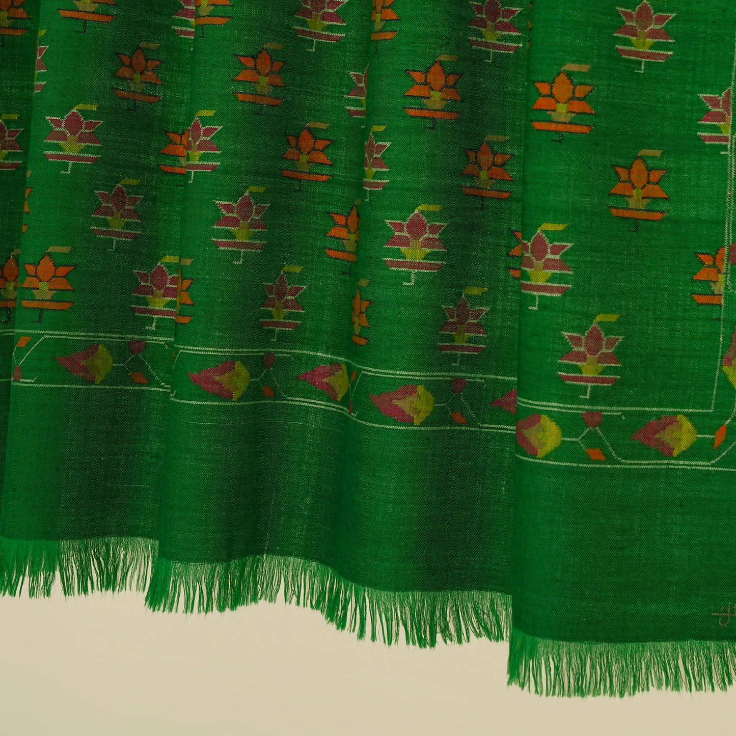 India, Kashmir Loom, Kani Hafiz Butidar Antique Emerald Shawl