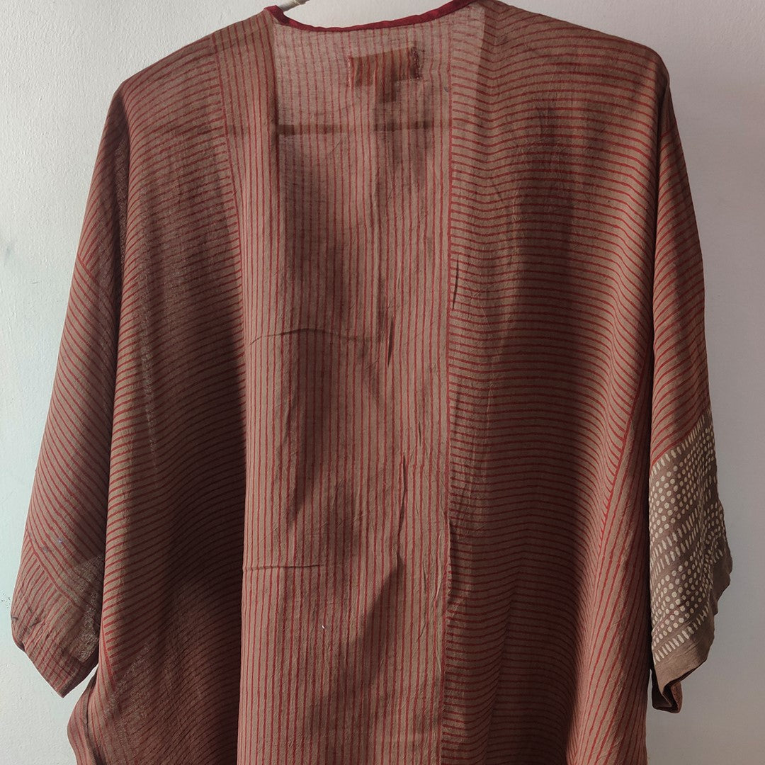 India, Indigene, Rothko Stripe Kimono Overlay Short (Red Clay Stripes)