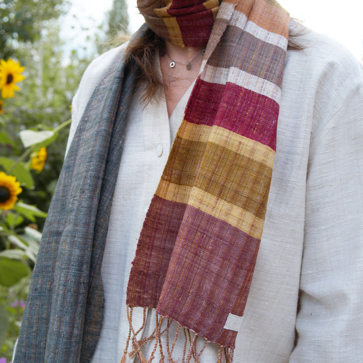 India, We are KAL, Striped Eri Silk Scarf, Grey