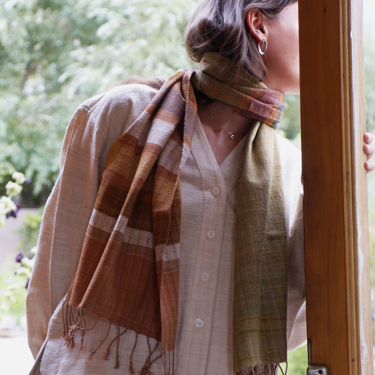India, We are KAL, Striped Eri Silk Scarf, Green