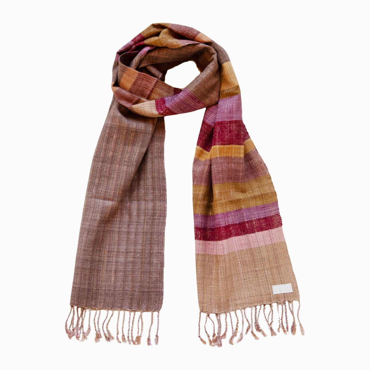 India, We are KAL, Striped Eri Silk Scarf, Brown