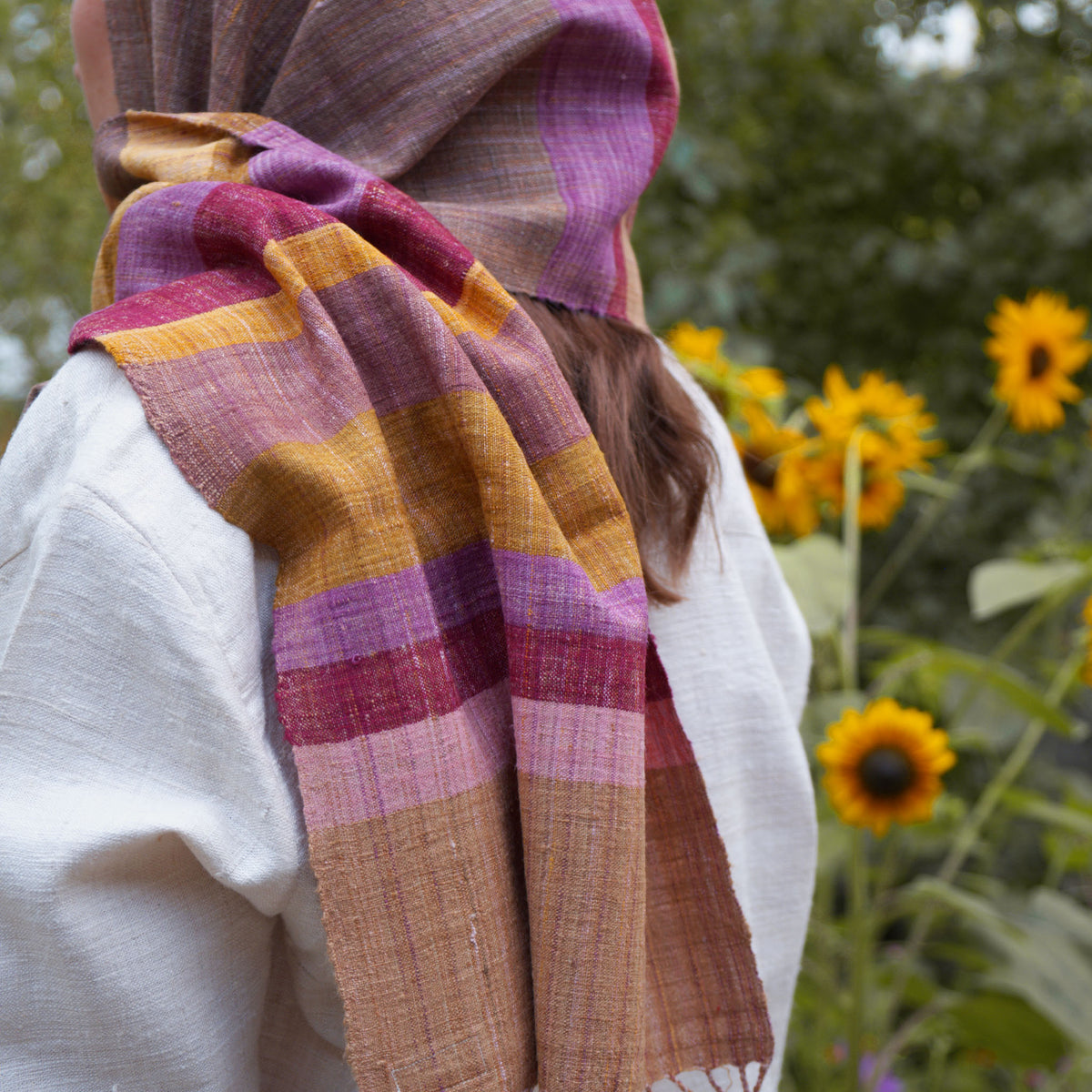 India, We are KAL, Striped Eri Silk Scarf, Brown