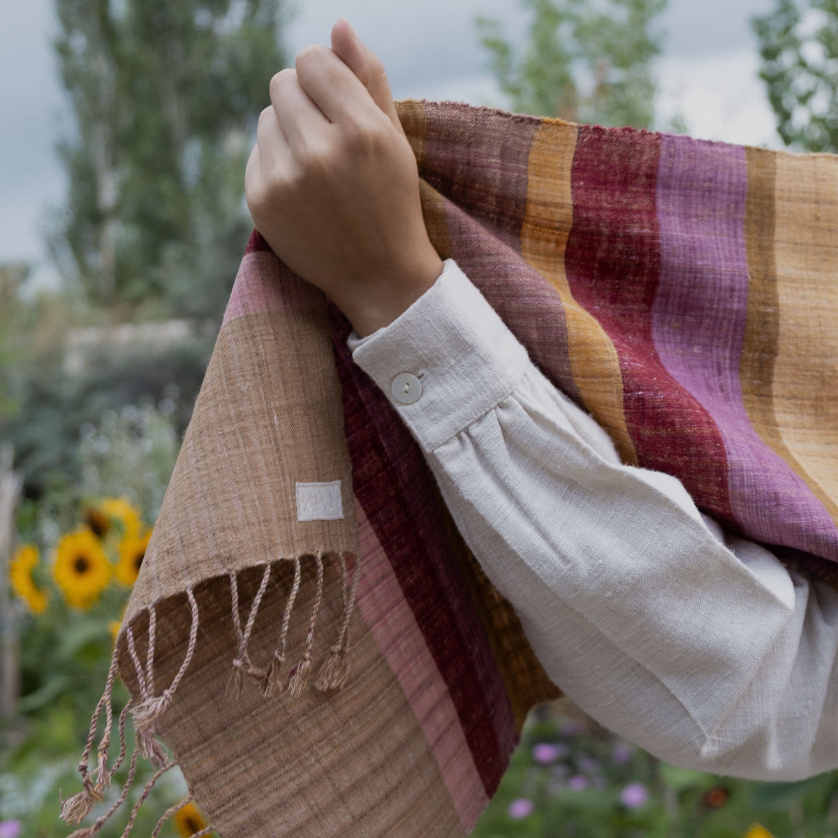 India, We are KAL, Striped Eri Silk Scarf, Brown