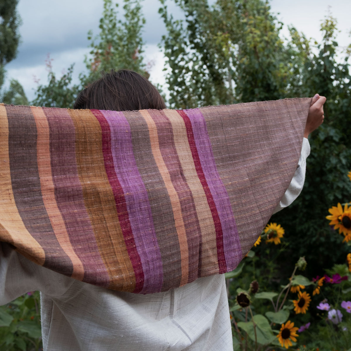 India, We are KAL, Striped Eri Silk Scarf, Brown