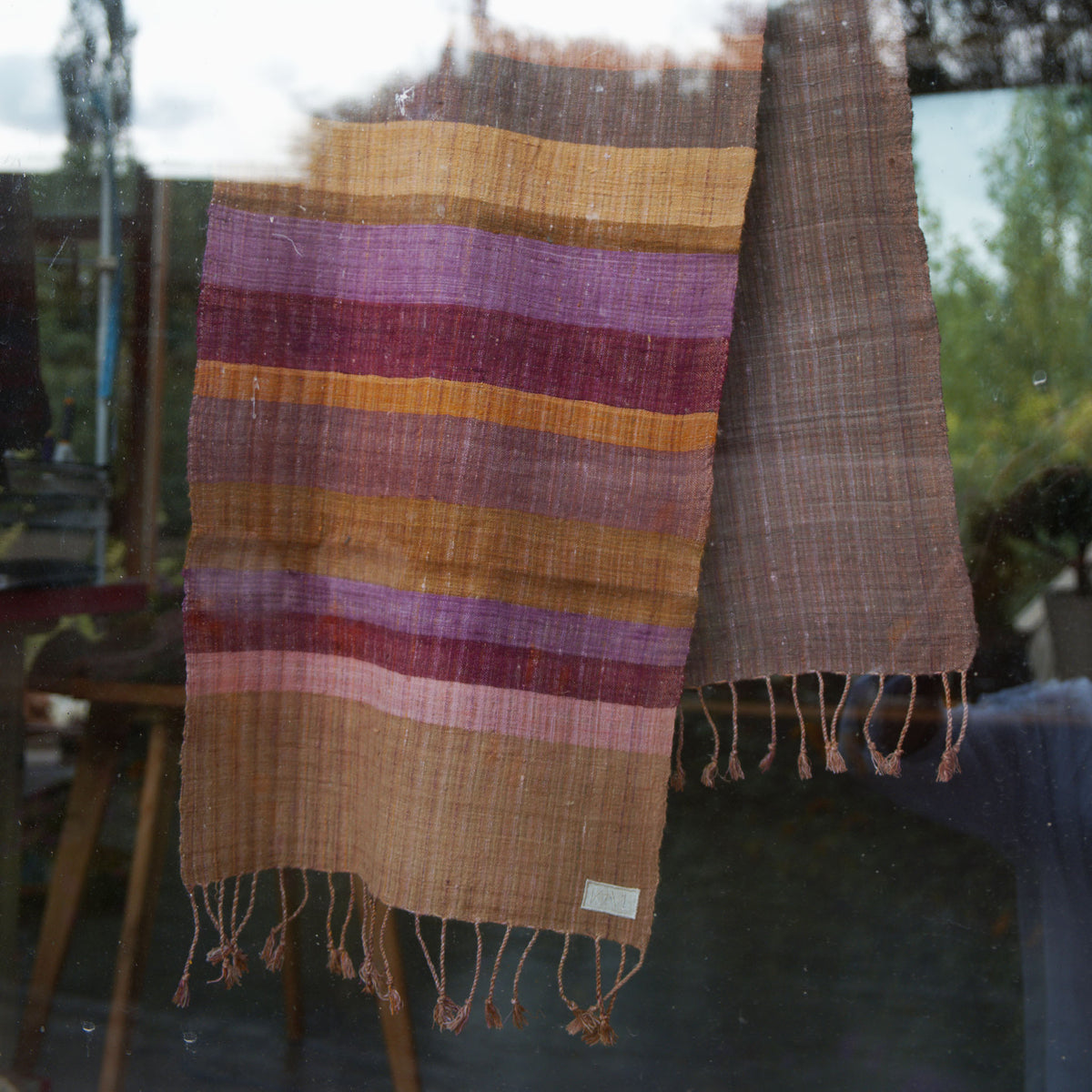 India, We are KAL, Striped Eri Silk Scarf, Brown