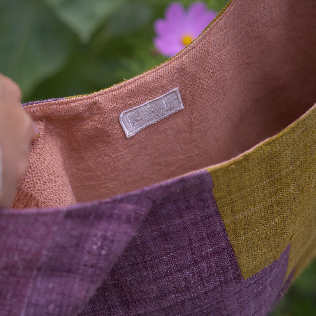 India, We are KAL, Eri Silk Knot Bag, Purple and Green