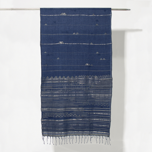 India, Karomi Crafts & Textile, Waves Horizon Indigo Stole