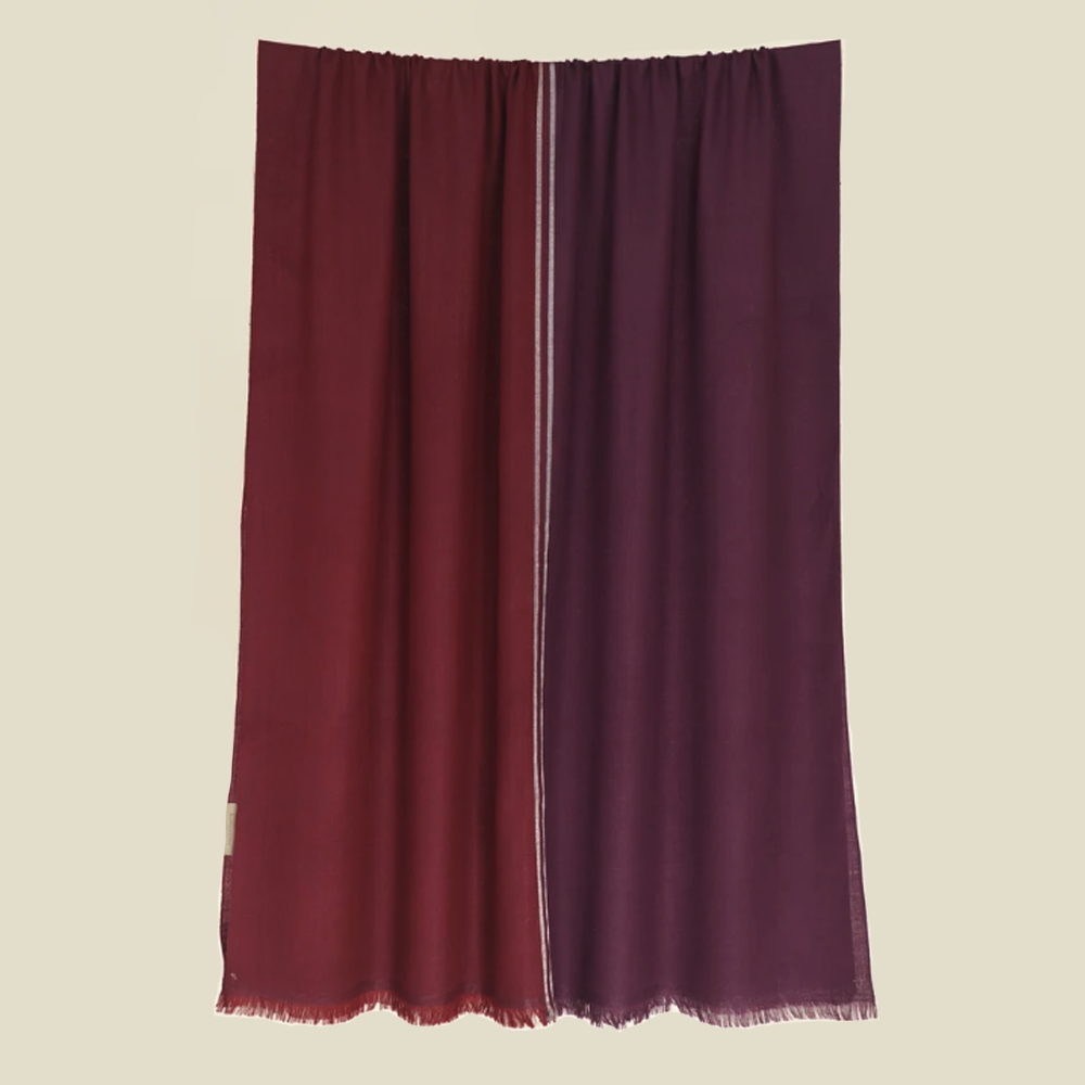 India, Kashmir Loom, Fifty-Fifty Garnet Silver Rosso Shawl