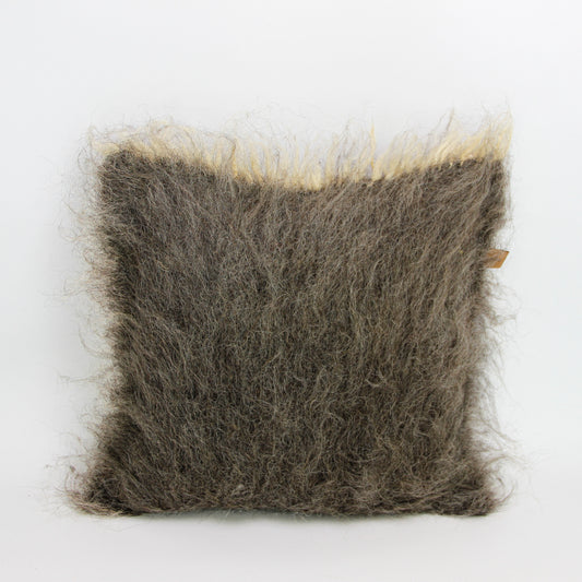 Ukraine, Gushka, Handwoven Shaggy Pillow (Dark Grey) (UK)