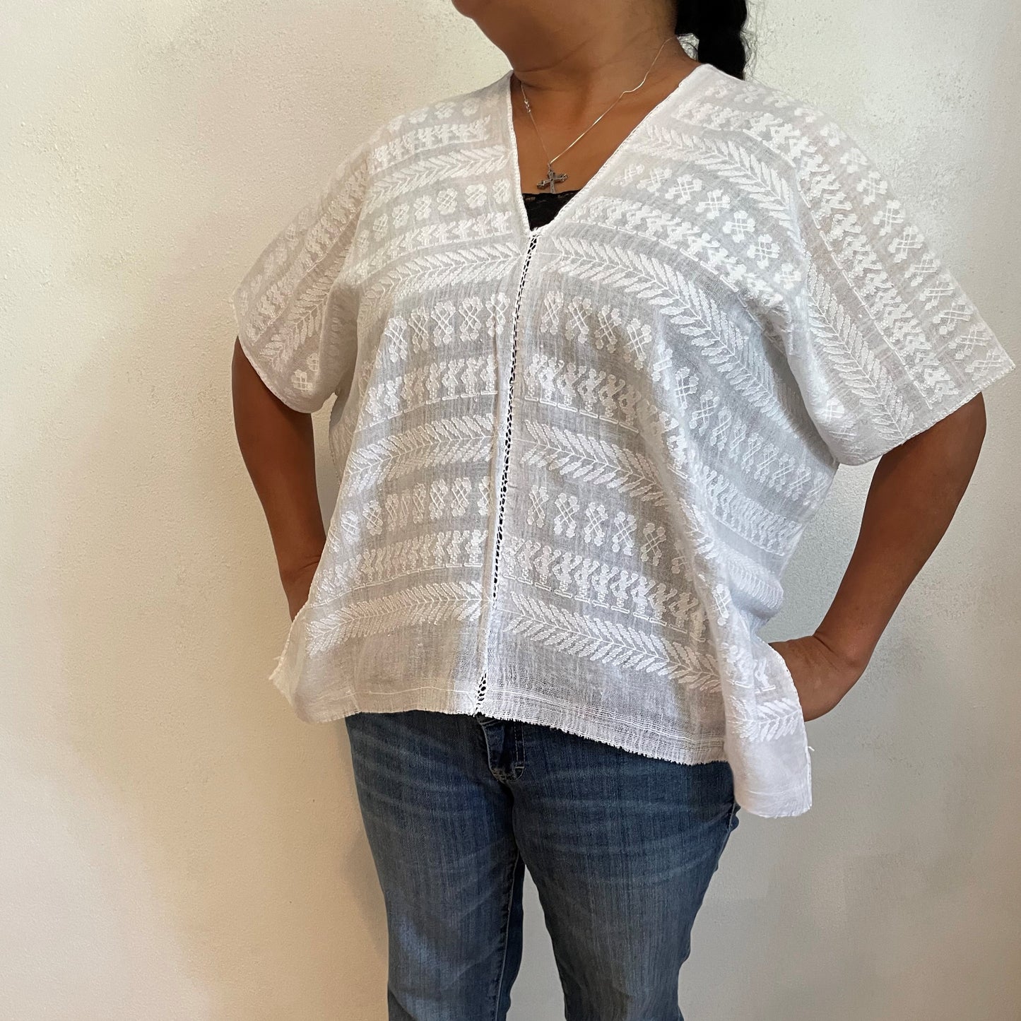 Guatemala, Concepcion Poou Coy Tharin, Huipil in White With 'Women' Design