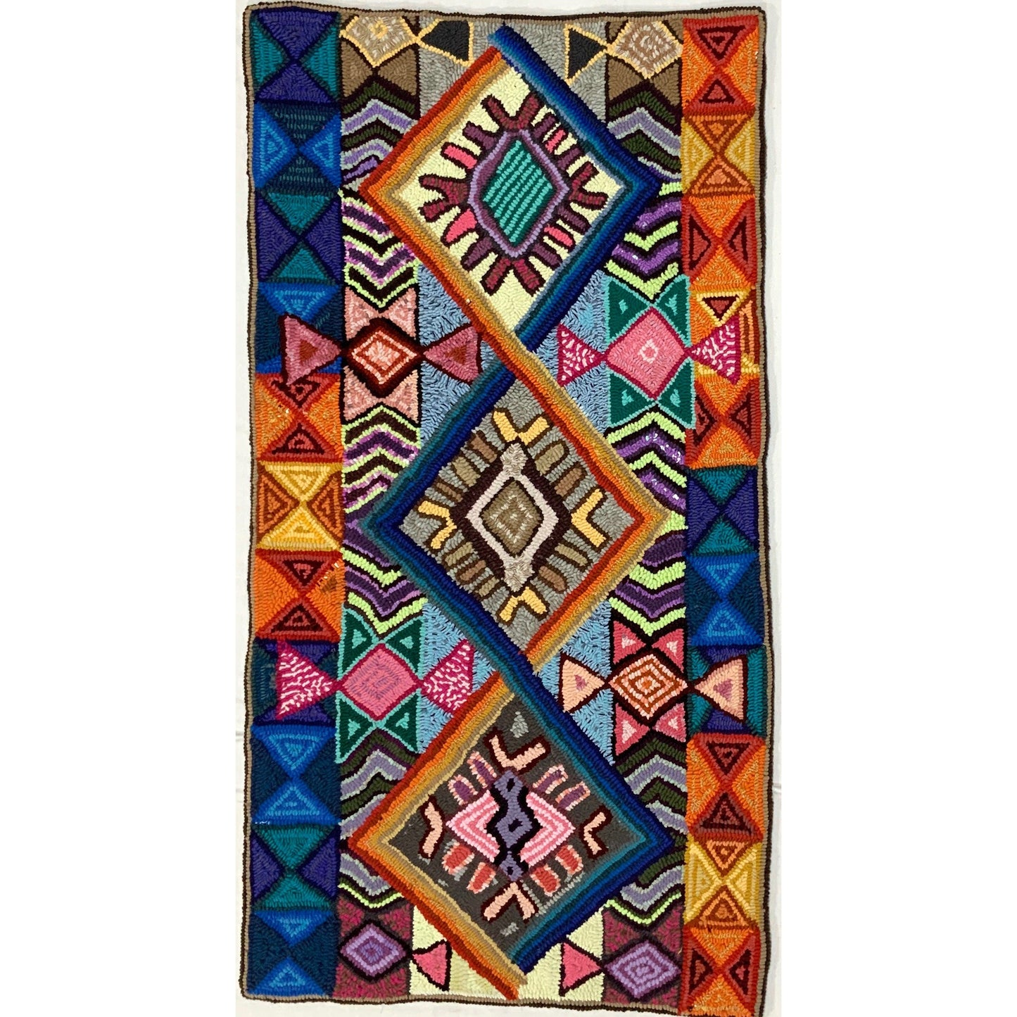 Guatemala, Multicolores/ Nicolasa Pacay Barán, "Sun and Moon" Hand-Hooked Rug