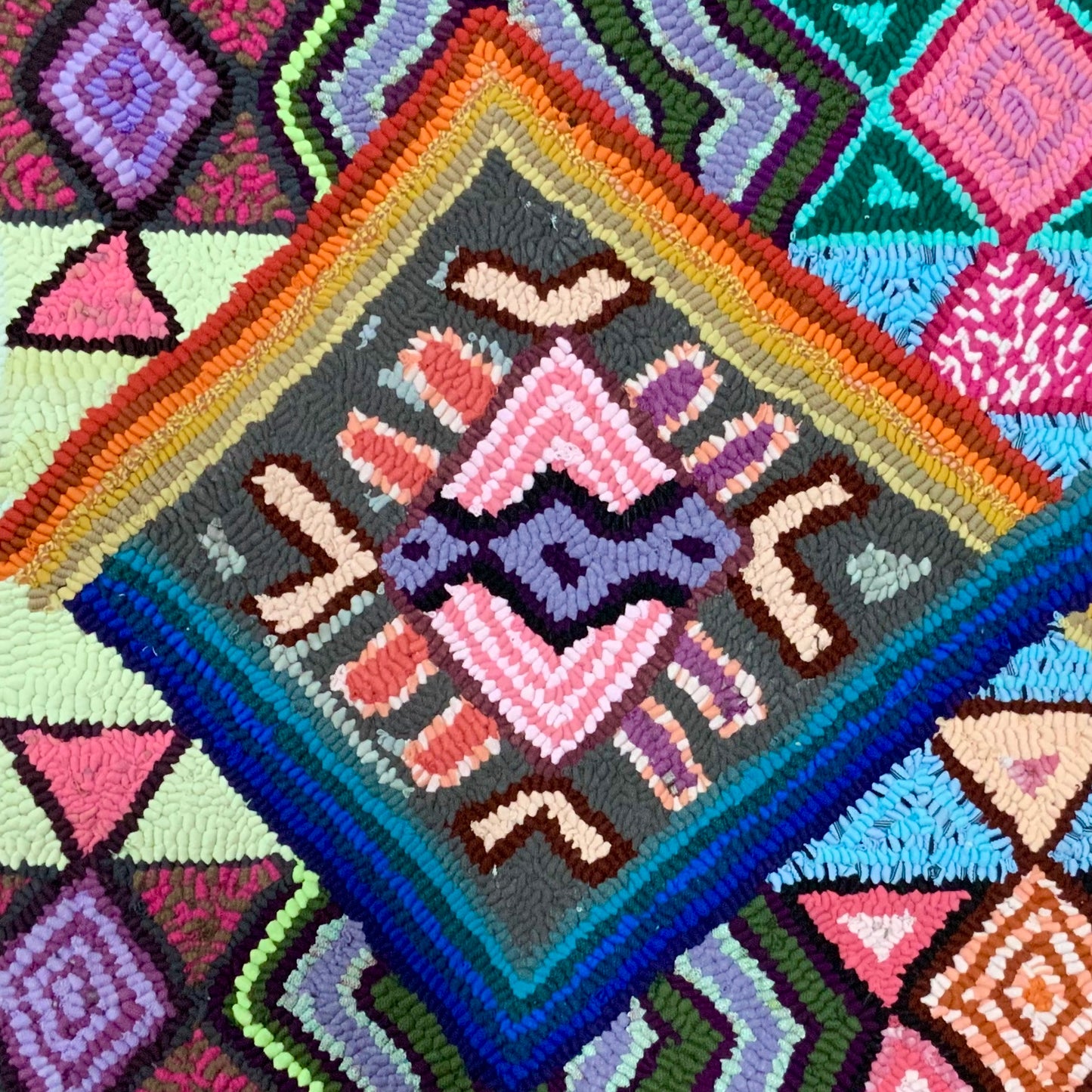 Guatemala, Multicolores/ Nicolasa Pacay Barán, "Sun and Moon" Hand-Hooked Rug