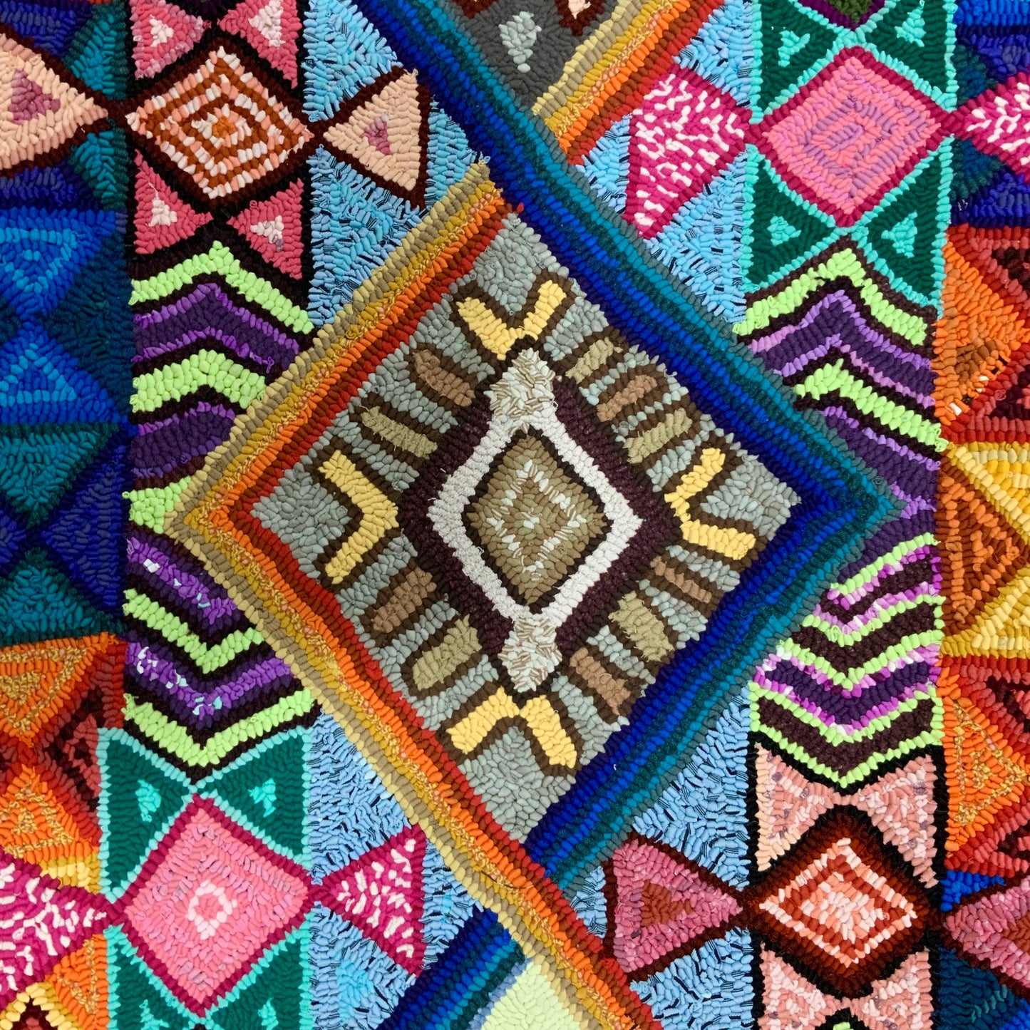 Guatemala, Multicolores/ Nicolasa Pacay Barán, "Sun and Moon" Hand-Hooked Rug