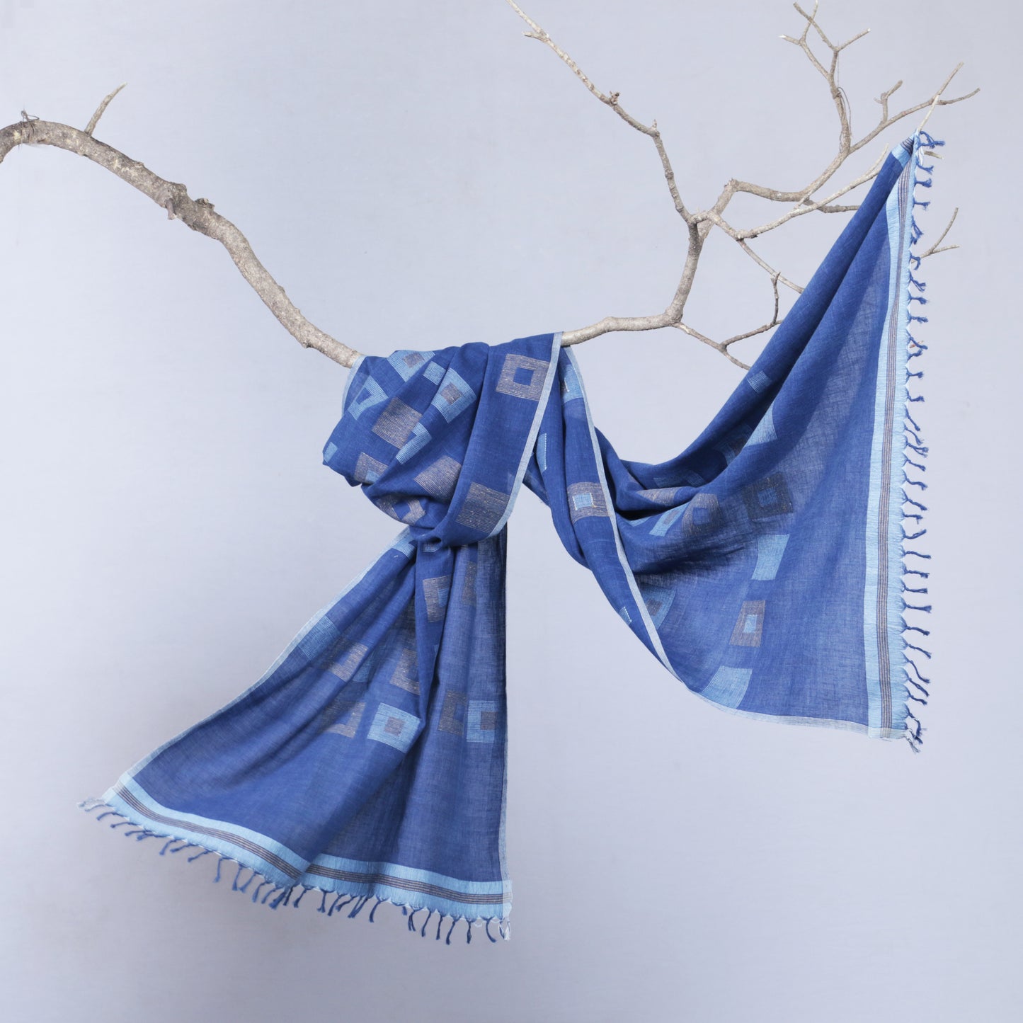 India, Karomi Crafts & Textiles, Indigo Multiple Square Jamdani Stole