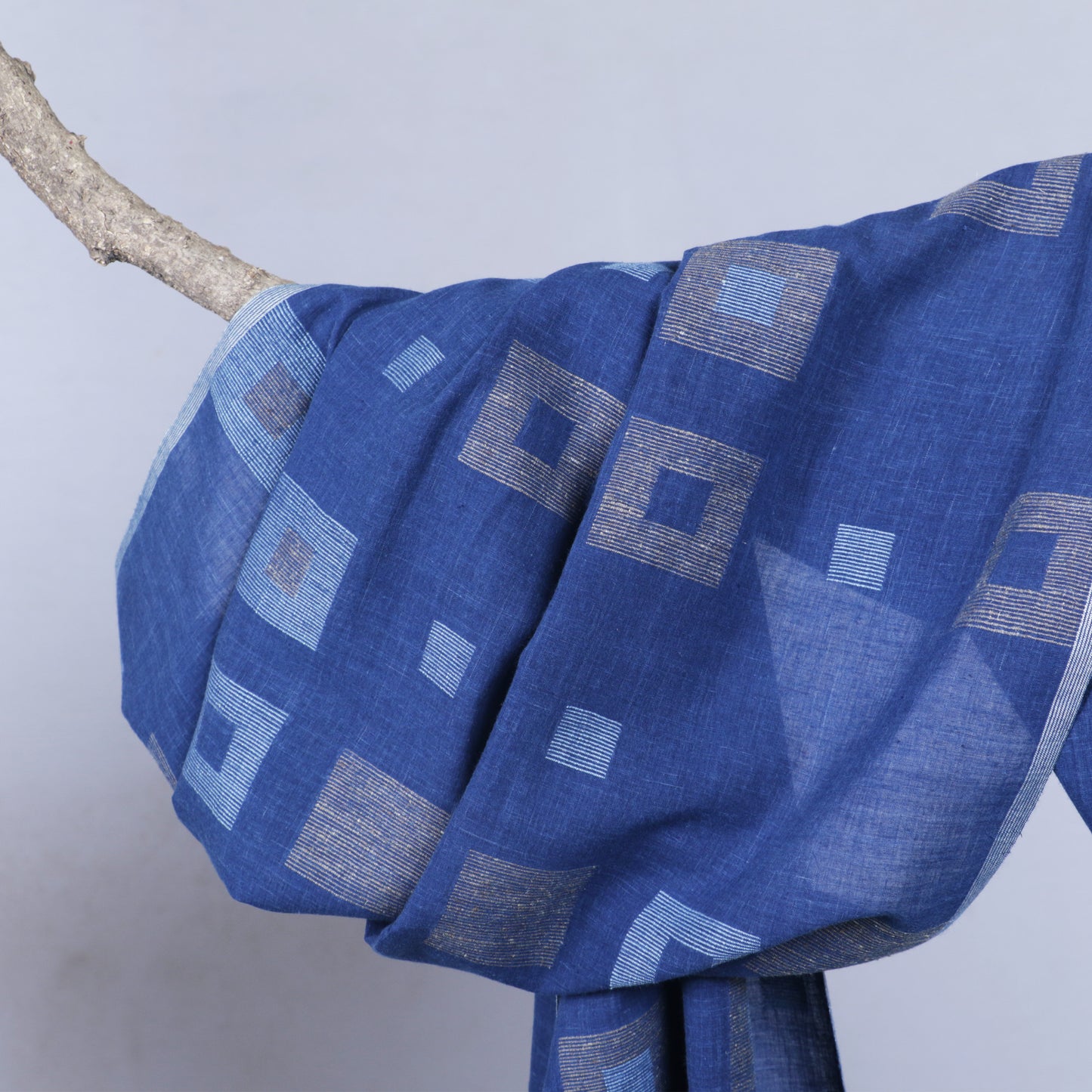 India, Karomi Crafts & Textiles, Indigo Multiple Square Jamdani Stole