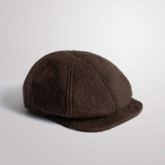 Tibet, Shangdrok, Yak Down Fiber Felt Newsboy's Cap in Brown