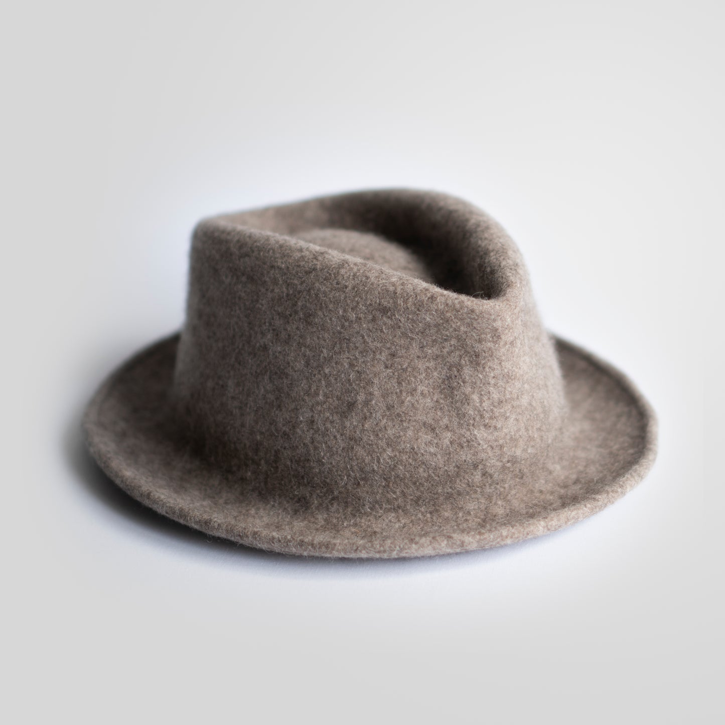 Tibet, Shangdrok, Yak Down Fiber Felt Fedora Hat in Gray