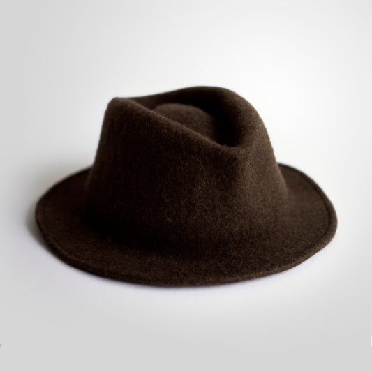 Tibet, Shangdrok, Yak Down Fiber Felt Fedora Hat in Brown