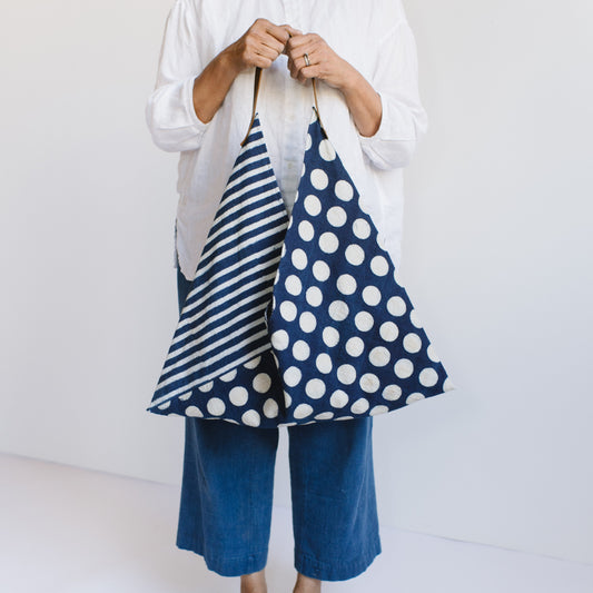 Pakistan & Canada, Handwork Studio, Folded Tote Bag Multi Stripes + Circles