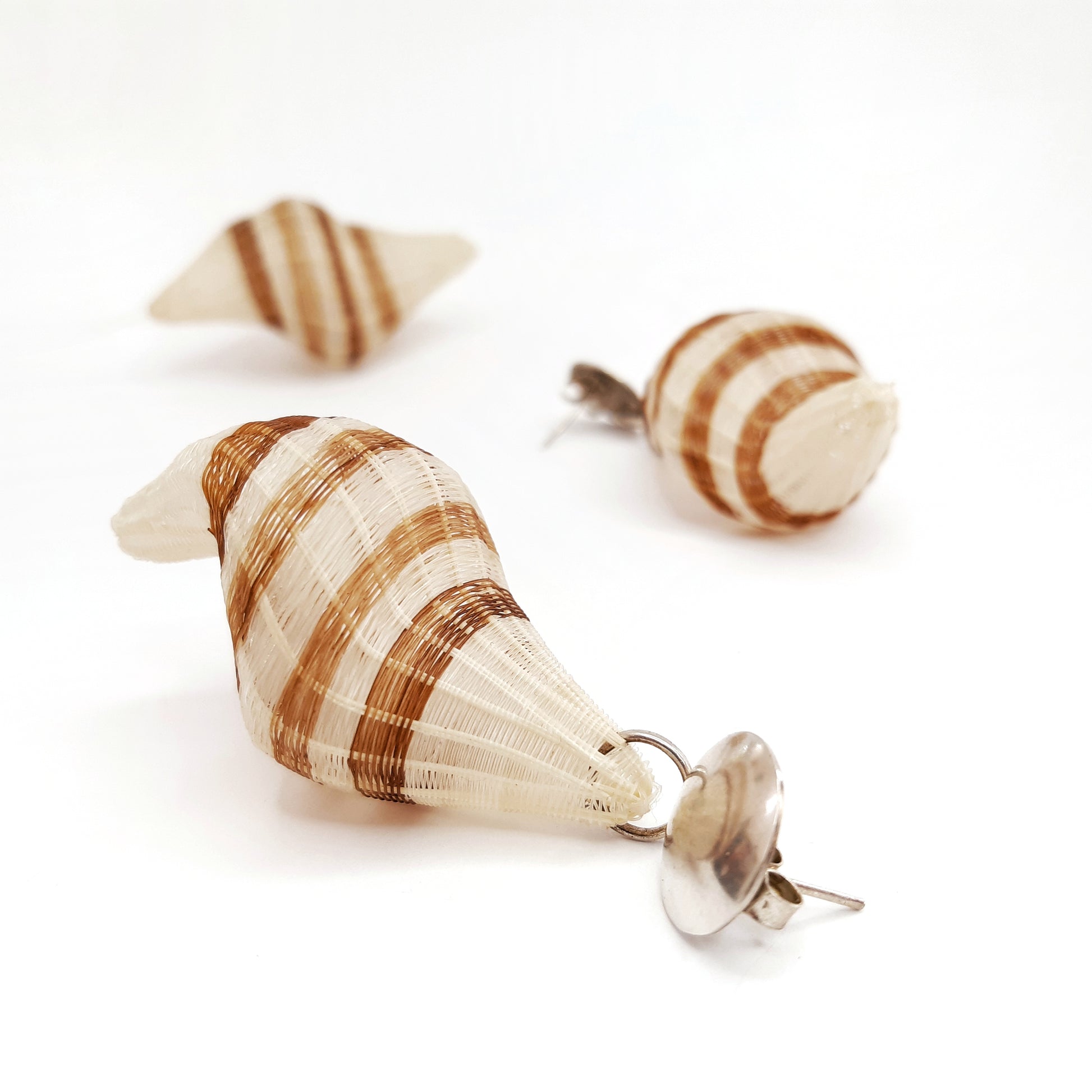 Chile, Rita Soto, White Snail Earrings