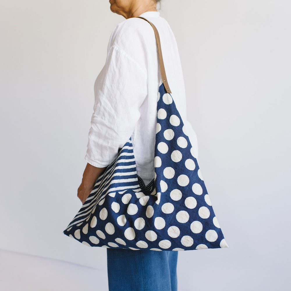 Pakistan & Canada, Handwork Studio, Folded Tote Bag Multi Stripes + Circles