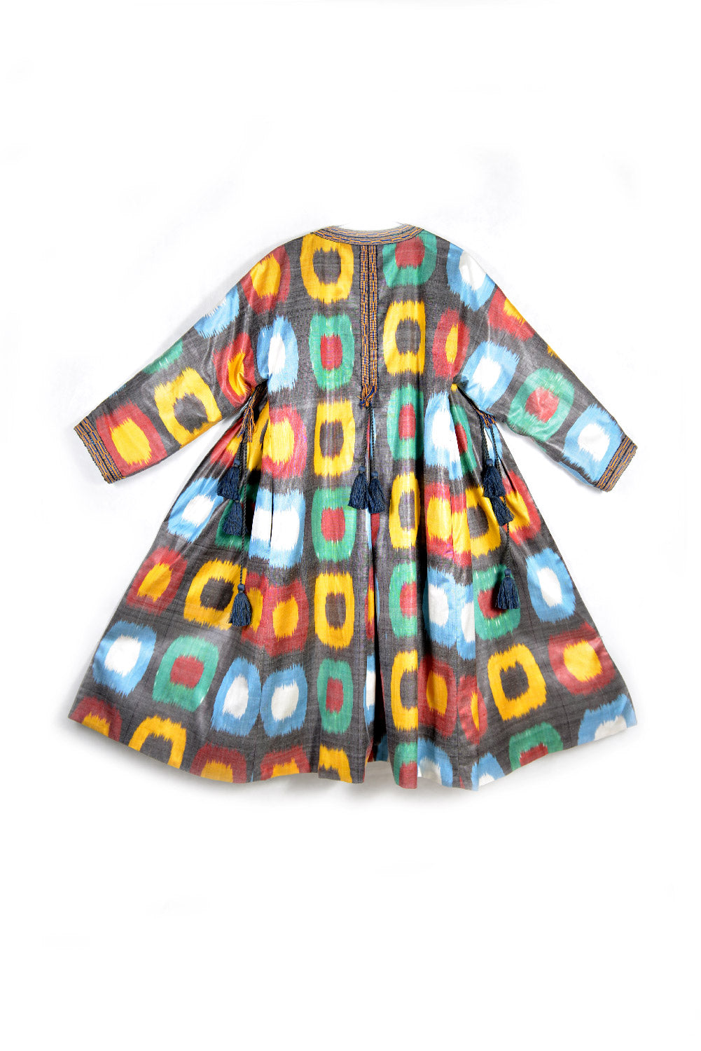 Uzbekistan, Bibi Hanum, Multicolored dots Ikat Chapan / Kaftan with Pleats