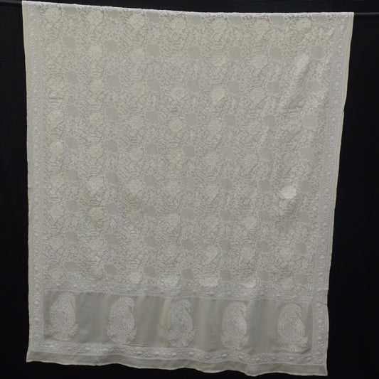 India, Bhairvis Chikan / Mamta Varma, White Dupatta Shawl