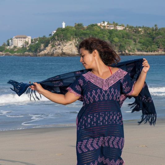 Mexico, Mexican Dreamweavers, Indigo Open Weave ‘Rebozo’ Shawl