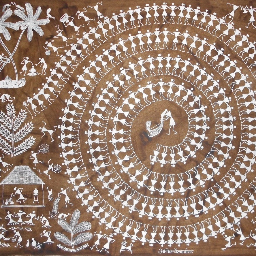 India, Anil Vangad, Tarpa Dance Fabric Painting
