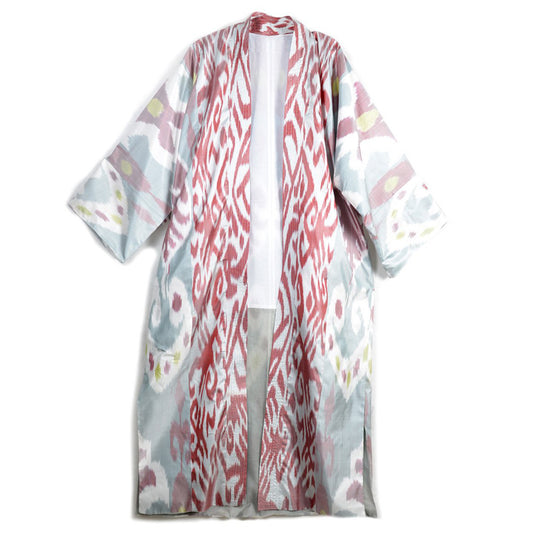 Uzbekistan, Bibi Hanum, Red and Grey Silk Ikat Robe
